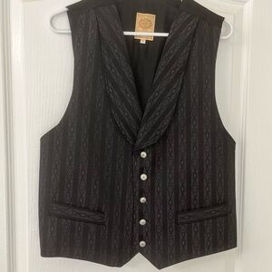 Wahmaker Black Gray Striped Diamond Patterned Old West Style Western Vest Size L